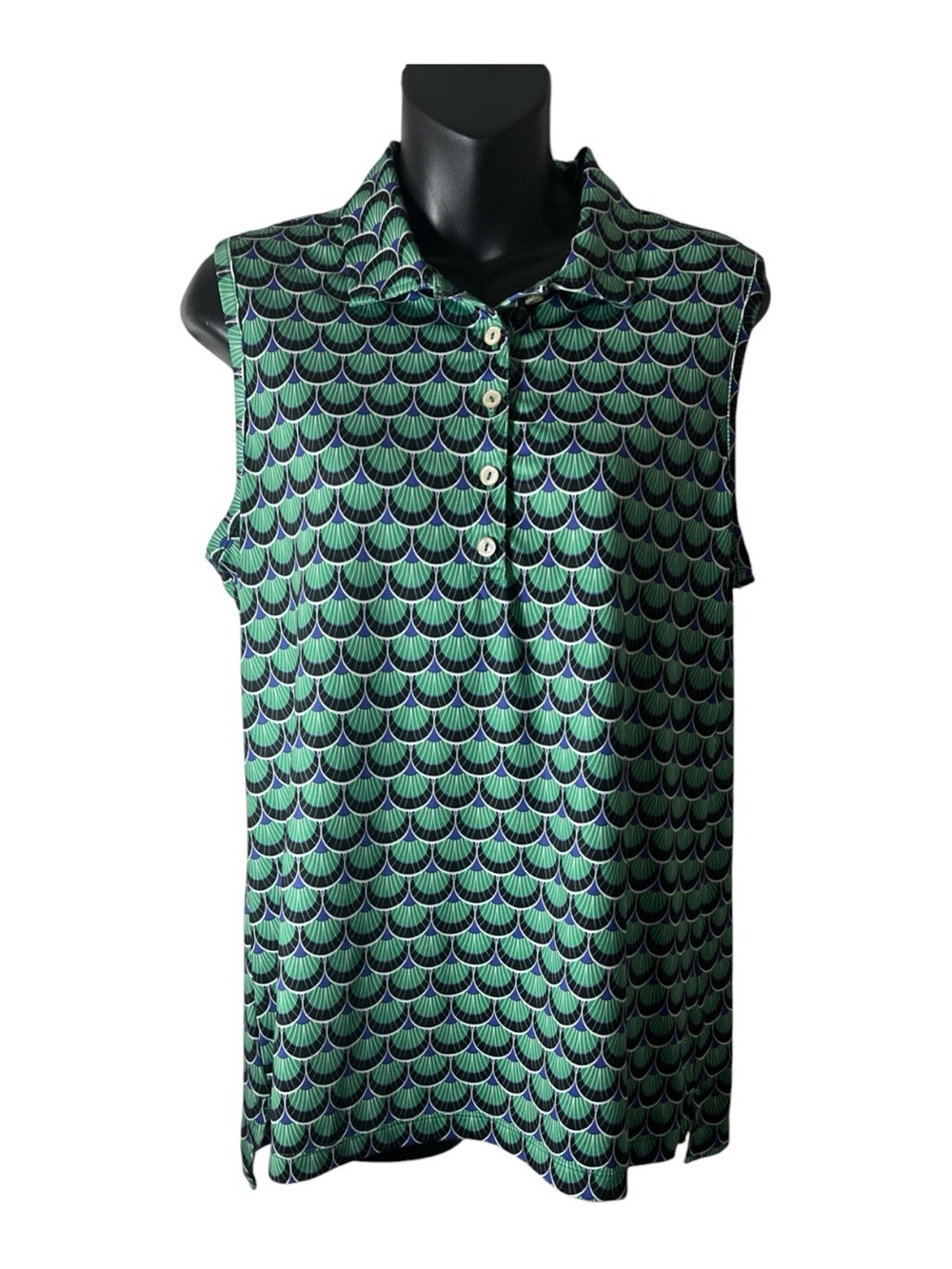 Peter Millar Green& Blk mermaid scales print golf shirt sz L with 50spf